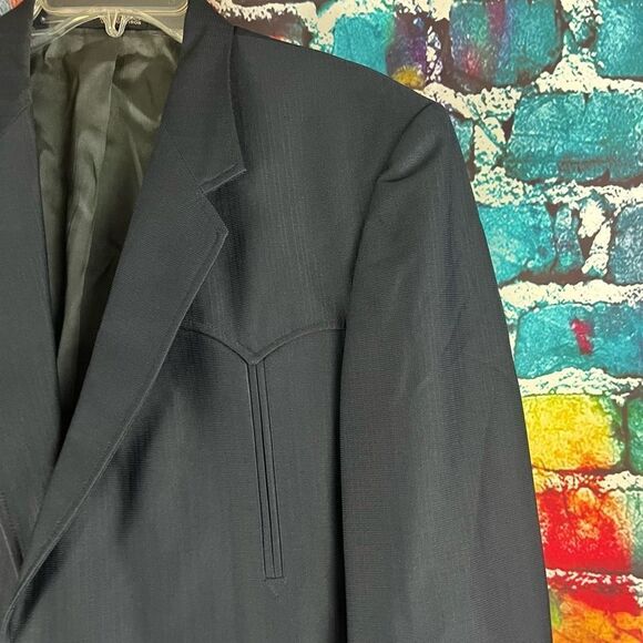 Vintage Dallas Western Apparel Men's 46R Navy Blue Trilobal Wool Blend Jacket Bl - Picture 2 of 6
